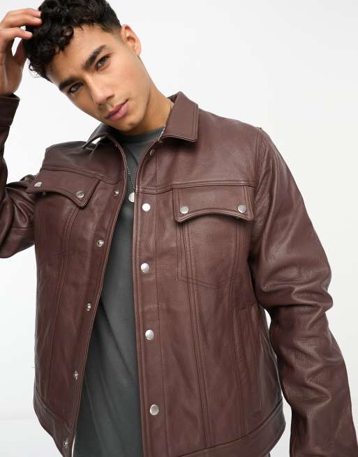 Bolongaro Trevor western leather jacket with double pocket in dark brown