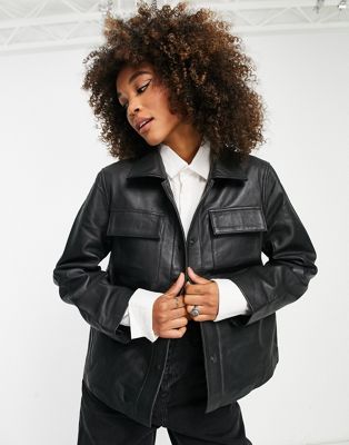 Bolongaro Trevor workwear style leather jacket in black