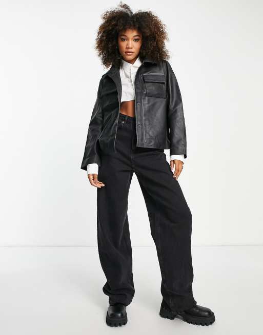 Bolongaro Trevor workwear style leather jacket in black, 3 of 4