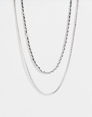 Bolongaro Trevor woven chain necklace two pack in black and silver - ASOS Price Checker