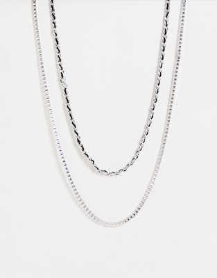 Bolongaro Trevor woven chain necklace two pack in black and silver - ASOS Price Checker