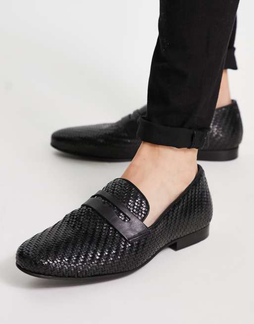 Asos black 2024 leather loafers