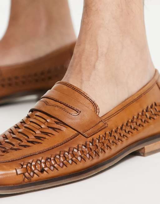 Mens tan weave store loafers