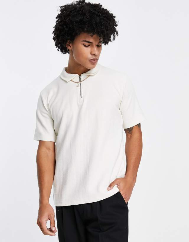 Bolongaro Trevor zip through polo shirt in cream