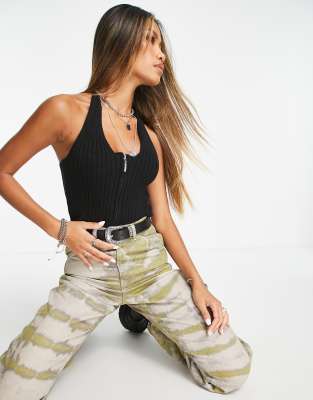 Bolongaro Trevor Bolongaro Trevor zip up knitted halterneck top in black