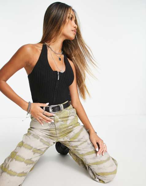 Bolongaro Trevor zip up knitted halterneck top in black - view 1