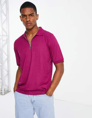 Bolongaro Trevor Zip Up Polo Shirt In Purple | ModeSens