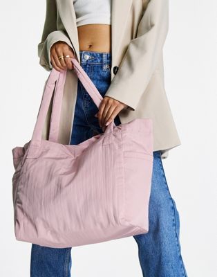 фото Большая сумка-шоппер розовато-лилового цвета на шнурке asos design-розовый цвет