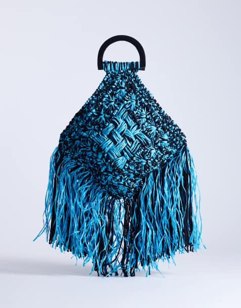 Bolso azul y negro de paja con diseño entretejido y borlas Hugo de Topshop - view 1