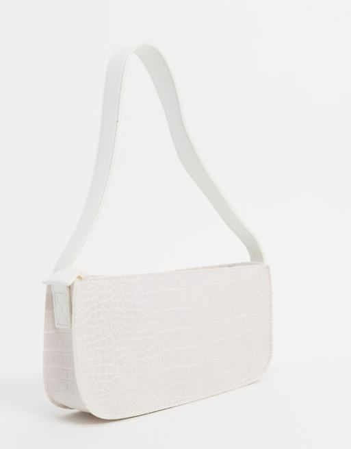 Bolso baguette de hombro blanco de efecto cocodrilo de Claudia