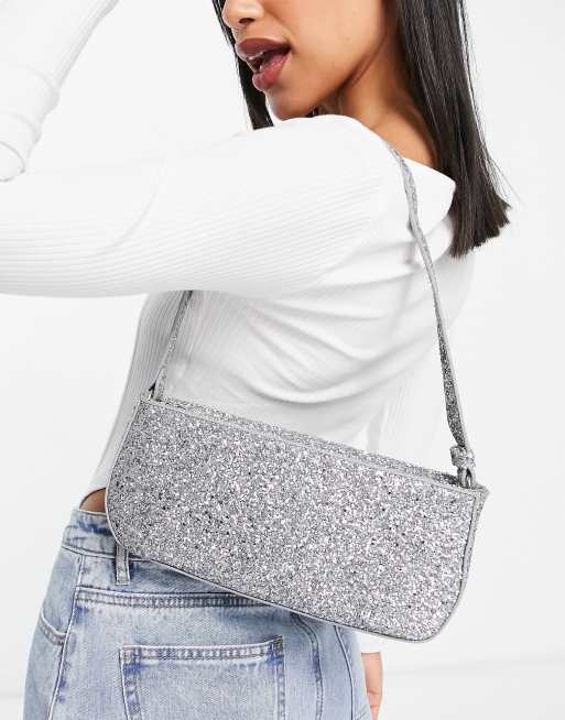 Bolso baguette plateado con purpurina de NA KD ASOS