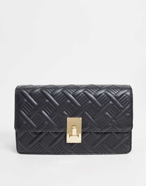Bolso bandolera acolchado con detalles metalizados en negro de ASOS DESIGN