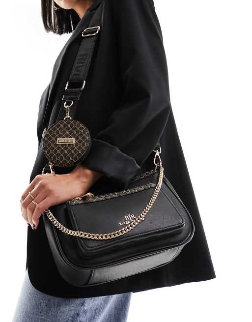 Bolso bandolera negro con detalle de bolsillo de River Island