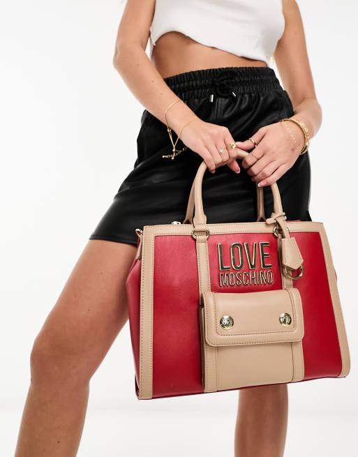 Bolso beis estructurado con asa superior de Love Moschino