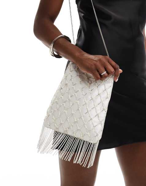 Bolso blanco hueso de cuentas tipo perlas con flecos de True Decadence - view 1