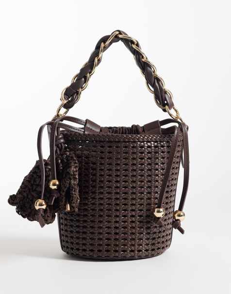 Bolso bombonera marrón con asa de metal de River Island - view 1