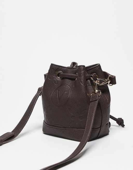 Bolso bombonera marrón oscuro con acabado en relieve Sambe Re de Valentino , 2 de 3