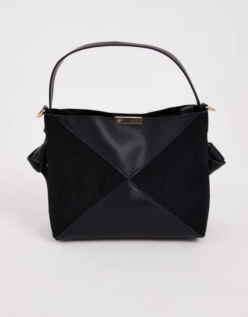 Bolso bombonera negro con diseño de paneles de antelina de New Look, 3 de 4