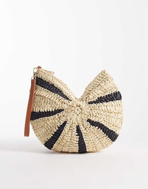 Bolso clutch a rayas blancas y negras con diseño de conchas de croché de South Beach - view 1