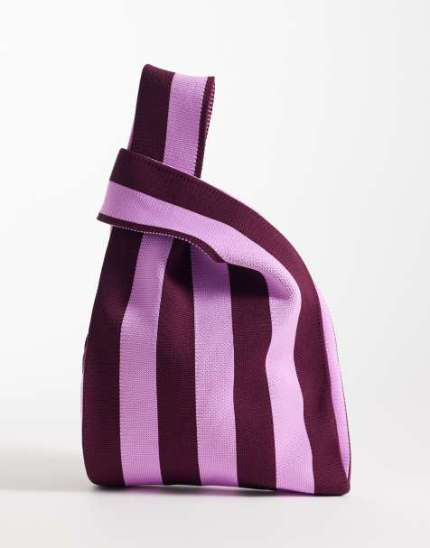 Bolso clutch a rayas rosas y burdeos con asa entrelazable de ASOS DESIGN - view 1