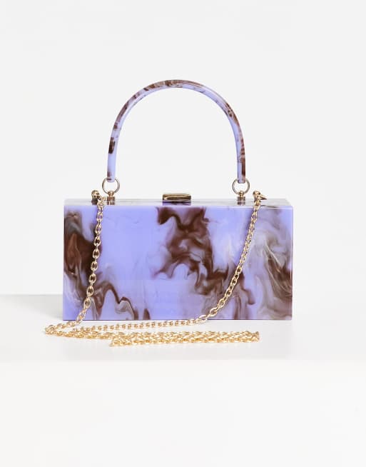 Bolso clutch azul cuadrado con diseño marmoleado de remolinos y correa de cadena de quita y pon de ASOS DESIGN