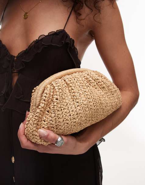 Bolso clutch beis claro de rafia de Mango - view 1