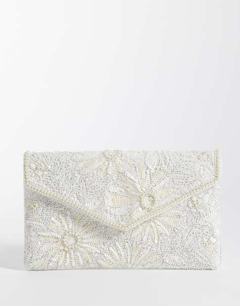 Bolso clutch blanco estilo sobre con diseño adornado de flores de True Decadence - view 1