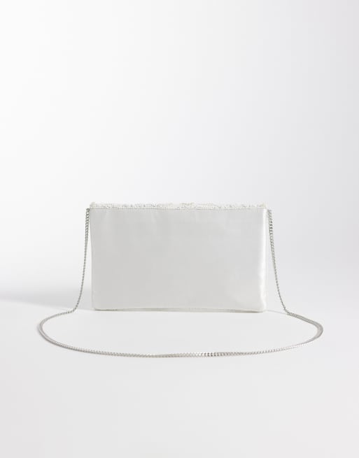 Bolso clutch blanco estilo sobre con diseño adornado de flores de True Decadence, 4 de 4