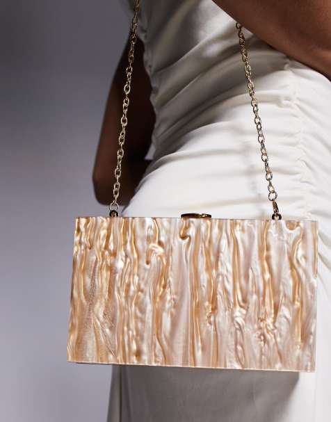 Bolso clutch color bronce rectangular rígido con acabado marmolado de True Decadence - view 1