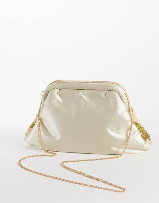 Bolso clutch color crema estilo cojín con diseño de estrellas de mar de abalorios de True Decadence, 2 de 4