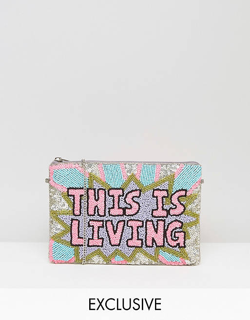 Bolso clutch con diseño This Is Living de cuentas de From St Xavier X How Two Live Hand