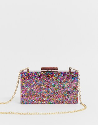 Bolso clutch cuadrado diseño de purpurina de DESIGN | ASOS