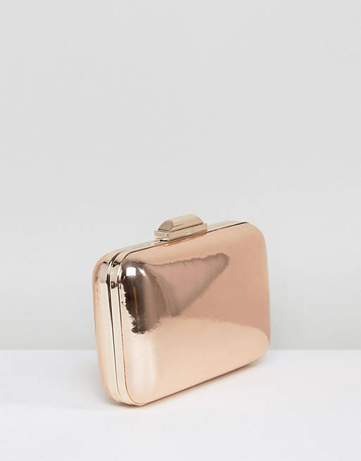 Bolso clutch cuadrado con diseño metalizado en dorado rosa de Dune | ASOS