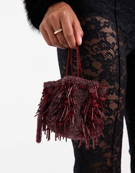 Bolso clutch de mano pequeño burdeos con lentejuelas y cuentas de ASOS DESIGN - view 1