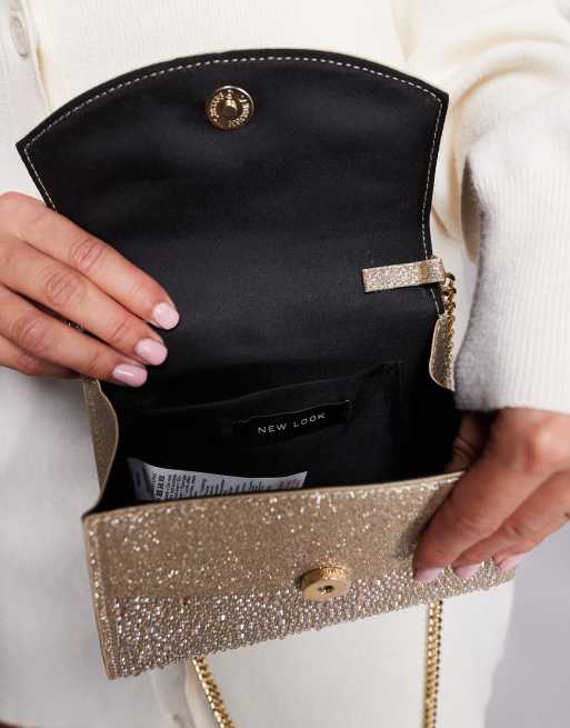 Bolso clutch dorado con adornos y anilla de New Look, 3 de 4