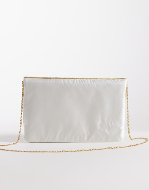 Bolso clutch dorado pálido estilo sobre con diseño adornado de conchas de True Decadence, 3 de 4