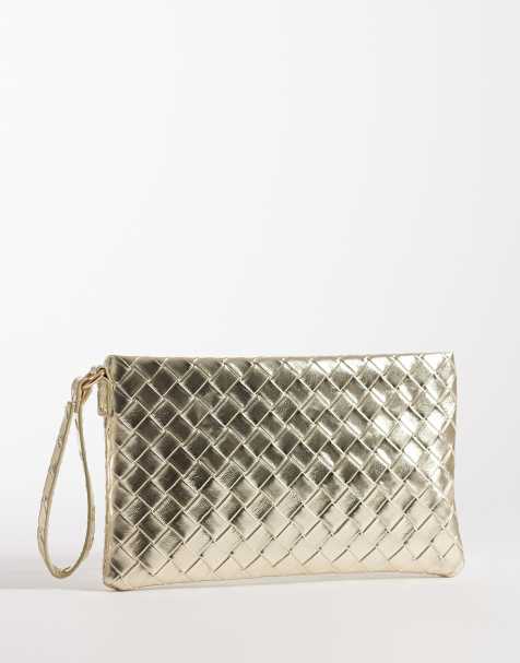 Bolso clutch dorado plano con diseño entretejido de My Accessories - view 1