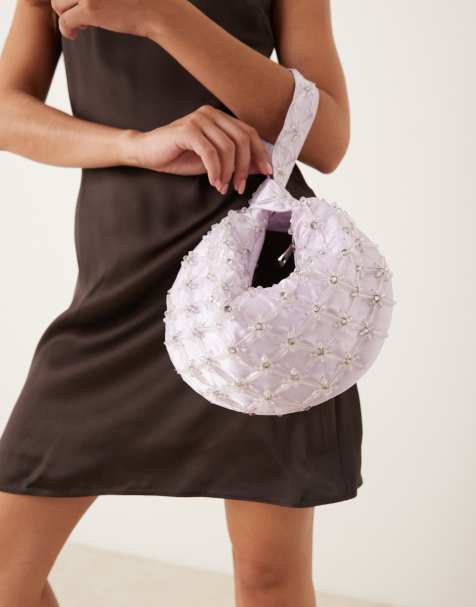 Bolso clutch lila tenue de satén con tiras entrelazadas y abalorios de ASOS DESIGN - view 1