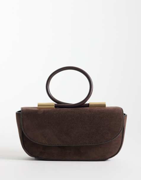 Bolso clutch marrón chocolate con asa con diseño de aro de ASOS DESIGN - view 1