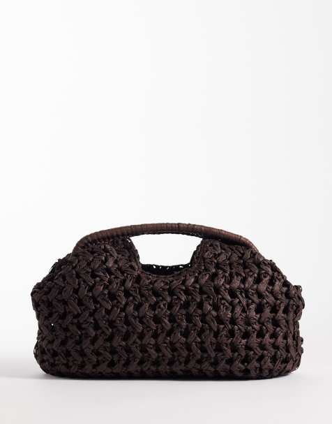 Bolso clutch marrón chocolate con marco de paja de croché de ASOS DESIGN - view 1