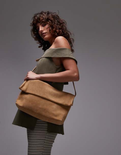 Bolso clutch marrón neutro claro con diseño plegado y correa de hombro desmontable de ante de & Other Stories - view 1