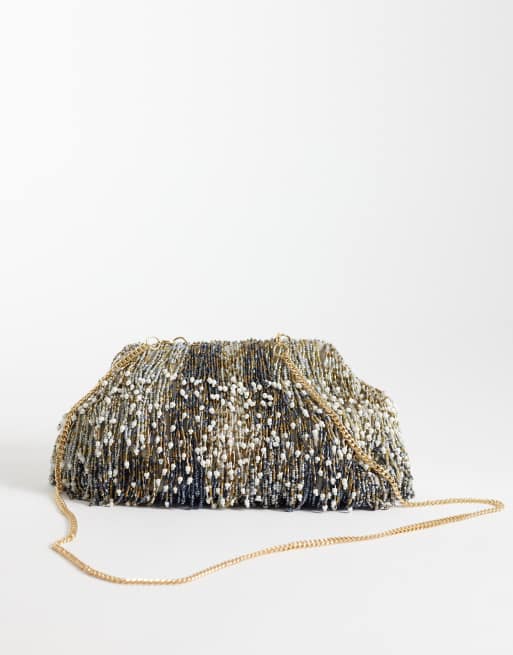 Bolso clutch multicolor estructurado con flecos de abalorios y correa de cadena extraíble premium de ASOS DESIGN, 4 de 4