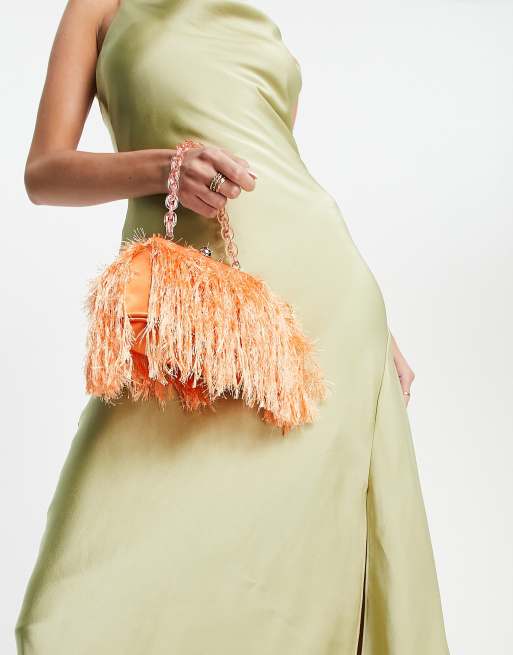 clutch naranja plumas sintéticas con de resina de ASOS | ASOS