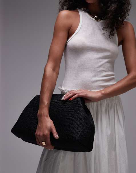 Bolso clutch negro extragrande con acabado entretejido Geela de Topshop - view 1