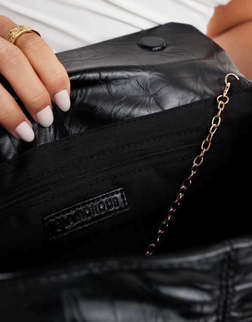 Bolso clutch negro fruncido de charol de Glamorous, 2 de 4