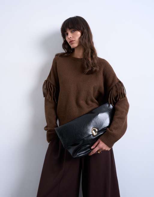 Bolso clutch negro plegado con herraje Gaia de Topshop, 2 de 4