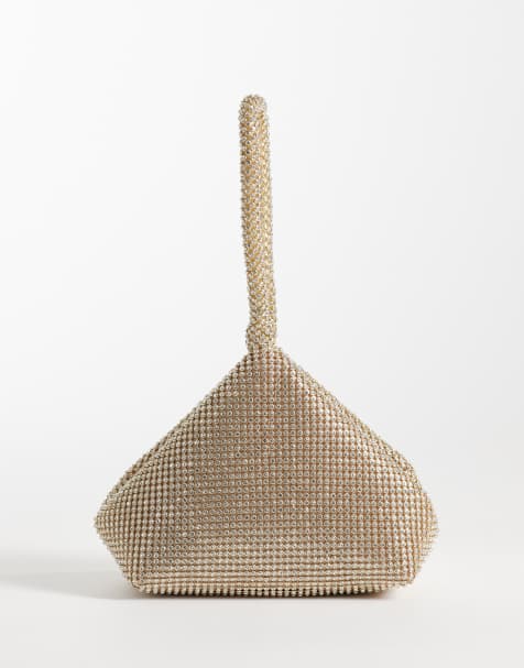 Bolso clutch pequeño dorado con diseño estilo cota de malla y asa de ASOS DESIGN - view 1