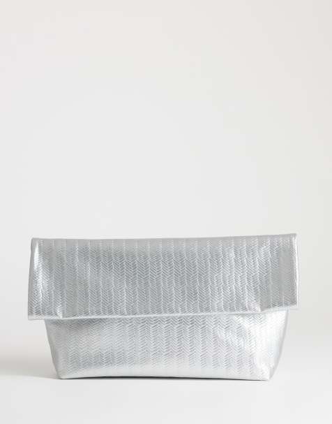 Bolso clutch plateado extragrande con diseño entretejido George de Topshop - view 1
