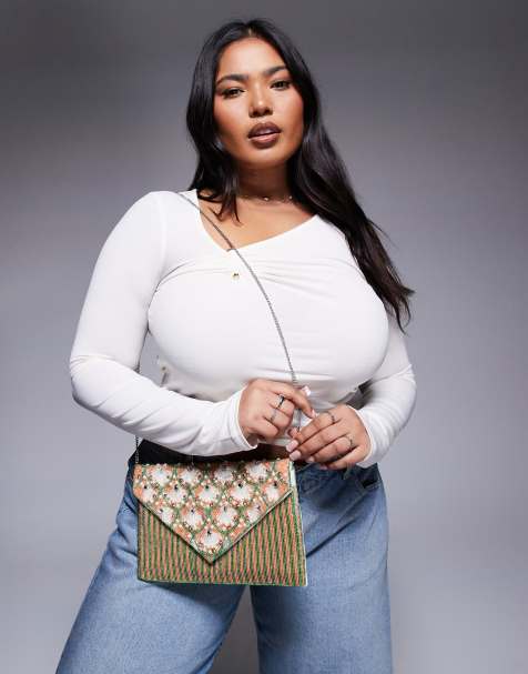 Bolso clutch rosa y verde estilo sobre con diseño floral de cuentas de True Decadence - view 1