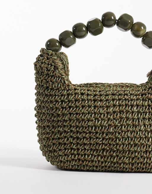 Bolso clutch verde oliva de paja con asa de bolas de resina de ASOS DESIGN, 4 de 4